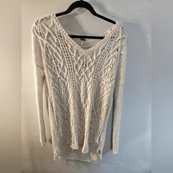 Free People Cross my Heart Cable Knit Distressed Sweater - Picture 2 of 2